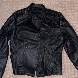 Black faux leather biker jacket